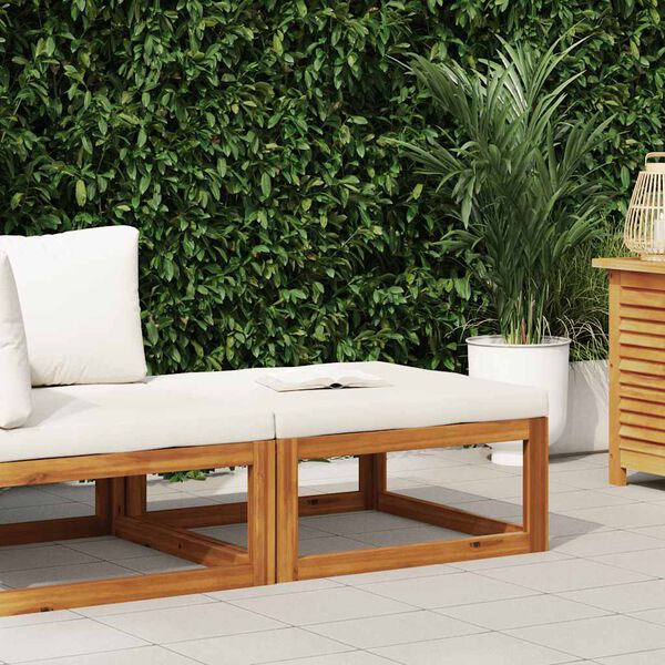 vidaXL Табуретка, кремава възглавница, акациево дърво масив