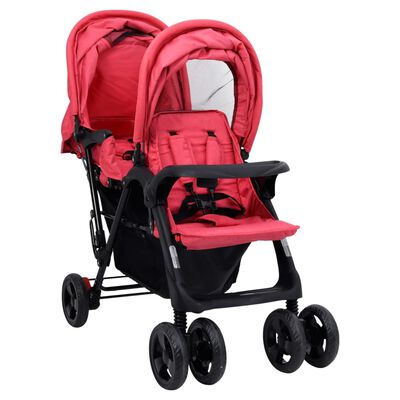 vidaXL Тандемна количка за близнаци, червена, стомана