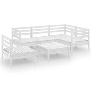 vidaXL Градински лаундж комплект, 6 части, бял, бор масив
