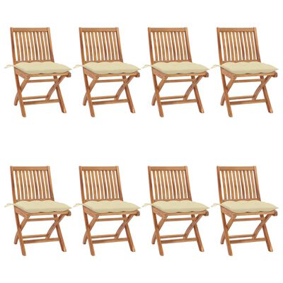vidaXL Сгъваеми градински столове с възглавници 8 бр тик масив