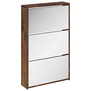 vidaXL Шкаф за обувки с огледало, 3 нива, опушен дъб, 63x17x102,5 см