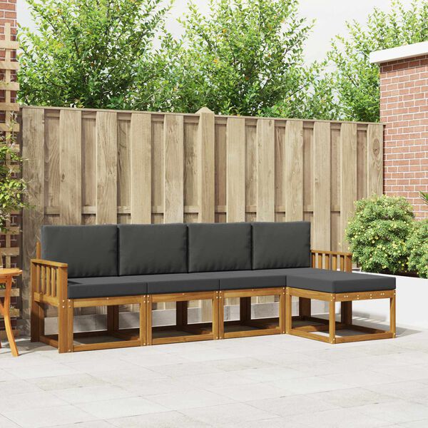 vidaXL Комплект дивани за открито 5 pcs Натурален и Антрацит