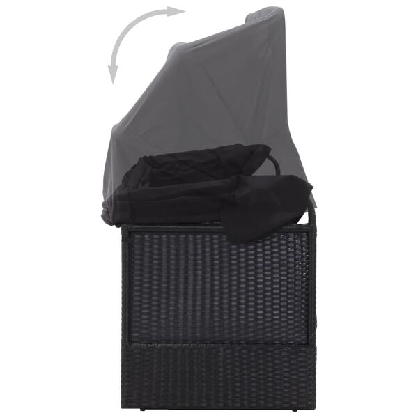 vidaXL Градински диван със сенник, полиратан, черен