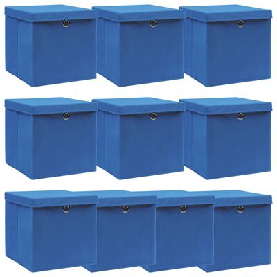 vidaXL Кутии за съхранение с капаци 10 бр сини 32x32x32 см плат