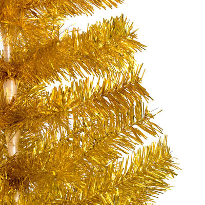 vidaXL Изкуствена осветена коледна елха с топки златиста 150 см PET