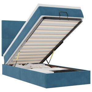 vidaXL Османска легло с матраци и LED, тъмносиньо, 90x190 см, кадифе