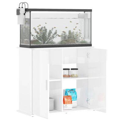 vidaXL Поставка за аквариум, бял гланц, 81x36x73 см, инженерно дърво