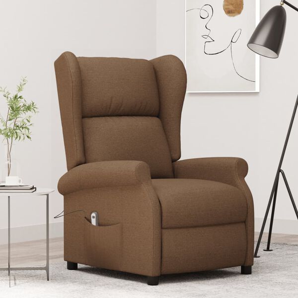 vidaXL Wingback електрически реклайнер стол, кафяви, текстил
