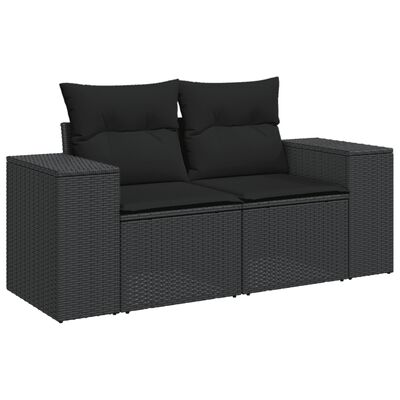vidaXL Градински диван с възглавници, 6 части, черен, полиратан