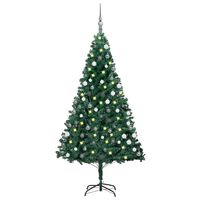 vidaXL Изкуствена осветена коледна елха с топки зелена 120 см PVC