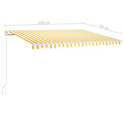 vidaXL Ръчно прибиращ се сенник, 450x300 см, жълто и бяло