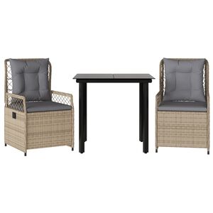 vidaXL Градински комплект с възглавници, 3 части, бежов, полиратан