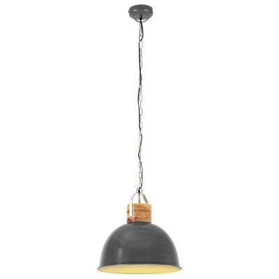 vidaXL Индустриална пенделна лампа сива кръгла 51 см E27 манго масив