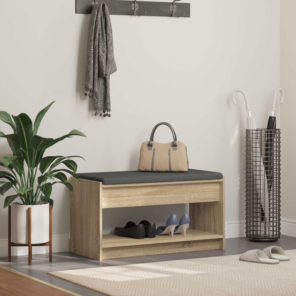 vidaXL Пейка за коридор с възглавница Сонома дъб 83 x 38 x 45 см