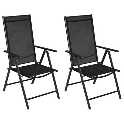 vidaXL Сгъваеми градински столове, 2 бр, алуминий и Textilene, черни