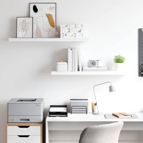 vidaXL Окачени стенни рафтове, 2 бр, бели, 90x23,5x3,8 см, МДФ