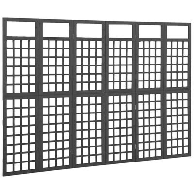 vidaXL Параван за стая, 6 панела, масивна ела, черен, 242,5x180 см