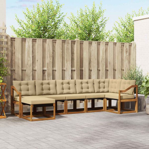 vidaXL Комплект дивани за открито 7 pcs Натурален и Бежов