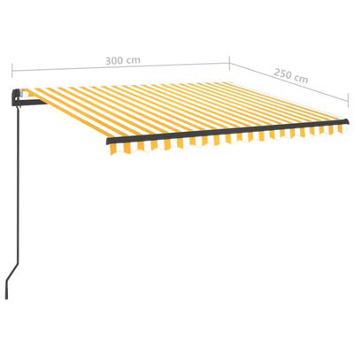 vidaXL Ръчно прибиращ се сенник с LED, 3x2,5 м, жълто и бяло
