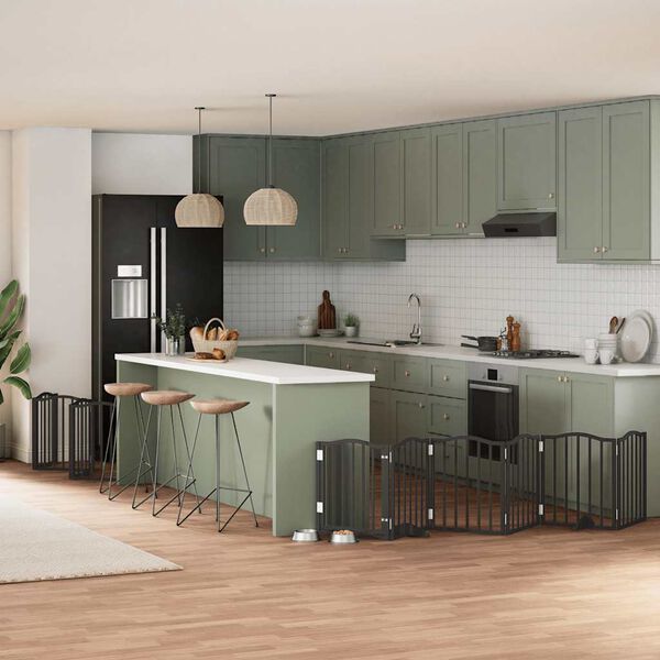 vidaXL Сгъваема преграда за куче с врата 15 панела черна 750 см топола