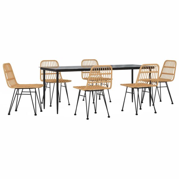 vidaXL Градински трапезен комплект от 7 части, полиратан