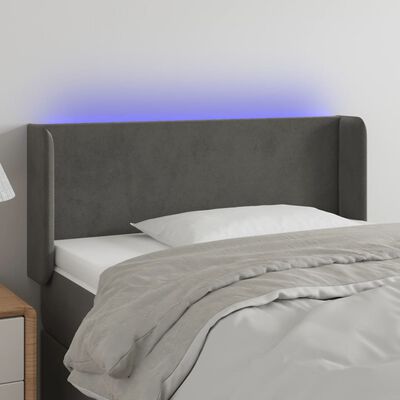 vidaXL LED горна табла за легло, тъмносива, 93x16x78/88 см, кадифе