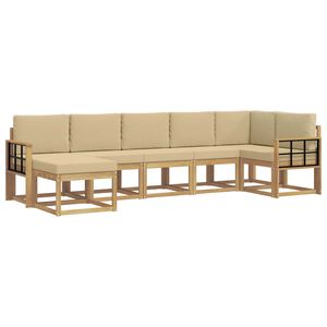vidaXL Комплект дивани за открито 7 pcs Бяло и Бежово Полиестер