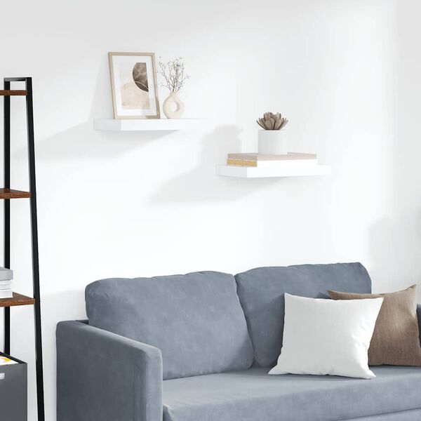 vidaXL Окачени стенни рафтове, 2 бр, бели, 40x23x3,8 см, МДФ