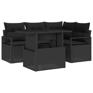 vidaXL Градински Софа Комплект с възглавница 5 pcs Черно Полиратан