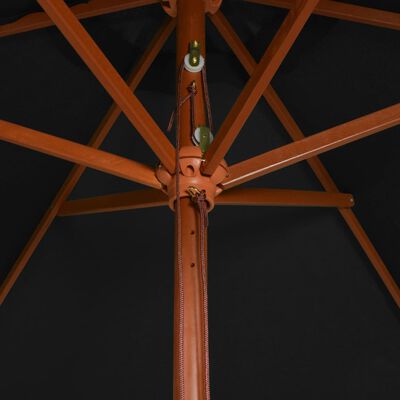vidaXL Градински чадър с дървен прът, черен, 200x300 см