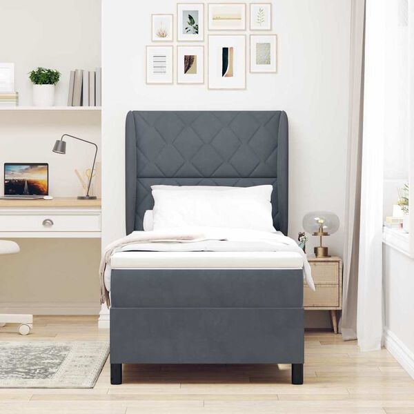 vidaXL Легло с пружинирана основа Тъмен сив 200 x 90 см Полиестер