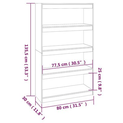 vidaXL Библиотека/разделител за стая, сива, 80x30x135,5 см, бор масив