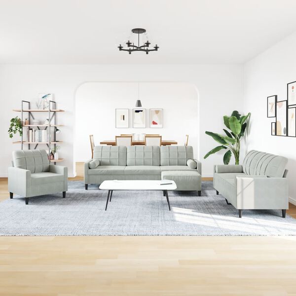 vidaXL Мека мебел от 4 части с възглавници и болстери светлосив кадифе