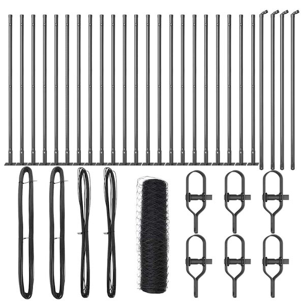 vidaXL Стълб за ограда. Сив 50 x 0,4 м (50 мм мрежа) Стомана и PVC