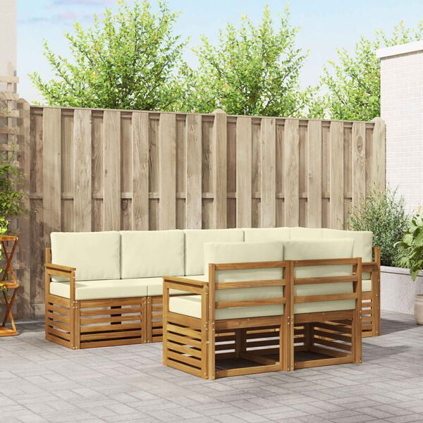 vidaXL Комплект секционен диван с възглавница 7 pcs Натурален и Крема