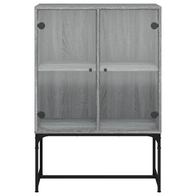 vidaXL Страничен шкаф със стъклени врати, сив сонома, 69x37x100 см