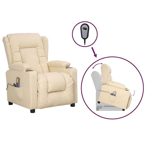 vidaXL Изправящ масажен стол, кремав, текстил