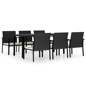 vidaXL Градински трапезен комплект, 7 части, полиратан, черен