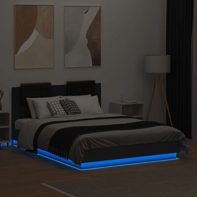 vidaXL Рамка за легло с табла и LED осветление, черна, 120x190 см
