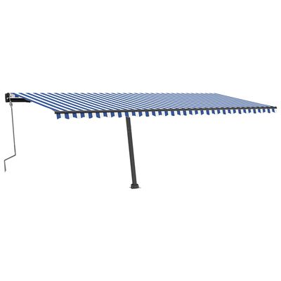 vidaXL Свободностоящ ръчно прибиращ се сенник, 600x350 см, синьо/бяло