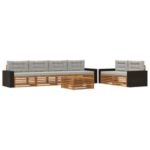 vidaXL Комплект дивани за открито 7 pcs Натурално и светлосиво