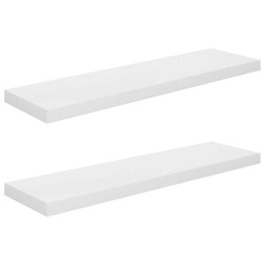 vidaXL Окачени стенни рафтове, 2 бр, бял гланц, 90x23,5x3,8 см, МДФ