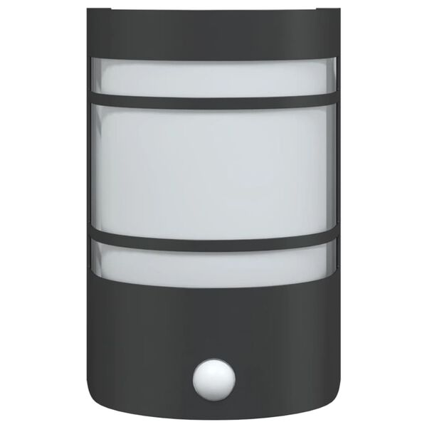vidaXL Външни стенни лампи със сензори, 2 бр, черни, инокс