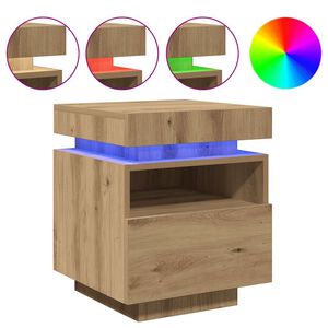 vidaXL Нощен шкаф с LED осветление Artisan Oak 40x39x48,5 cm