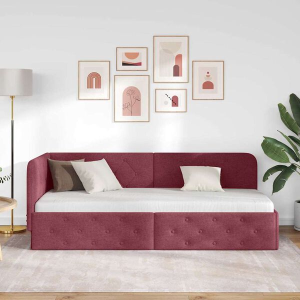 vidaXL Ъглова рамка за легло Виненочервен 80 x 200 cm текстил