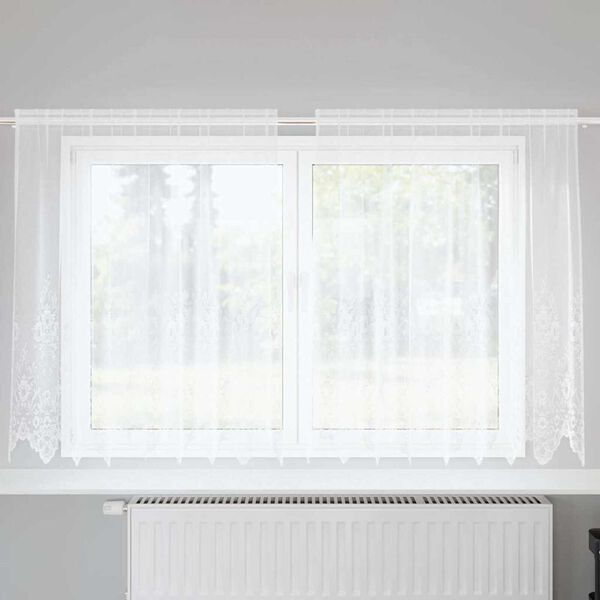 vidaXL Перде от дантела С завеси Флорален Бяло 140 x 200 cm Полиестер