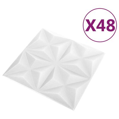 vidaXL 3D стенни панели, 48 бр, 50x50 см, оригами бяло, 12 м²
