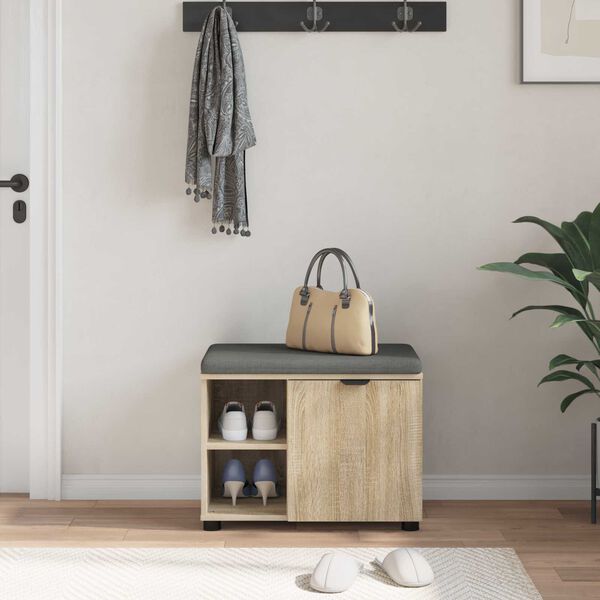 vidaXL Пейка за коридор с възглавница Сонома дъб 60 x 38 x 46 см