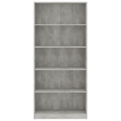vidaXL 5-етажна библиотека, бетонно сива, 80x24x175 см, ПДЧ