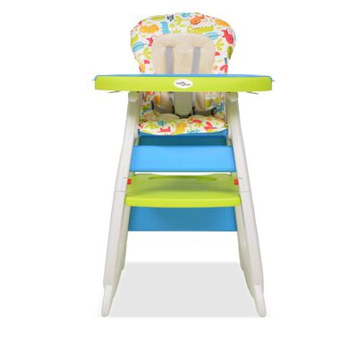 vidaXL 3 в 1 Столче за хранене с масичка, синьо и зелено